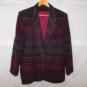 VTG 90s Navajo Southwestern Print Oversized Wool Blend Blazer Two Roads Women 11